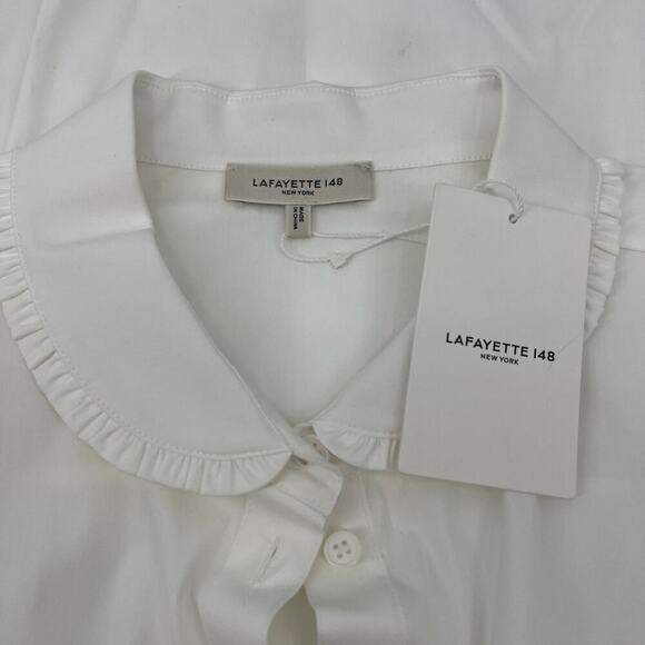 LAFAYETTE 148 NEW YORK Blouse White Button Stretch Collared Size XXL NEW - Picture 7 of 14